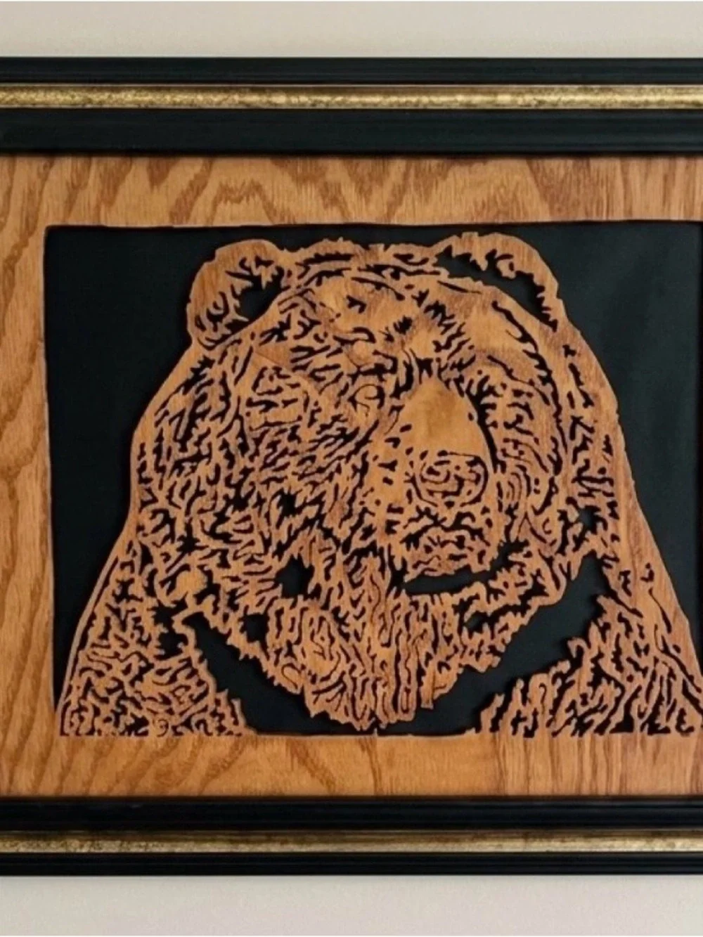 Handmade Wooden Bear Scroll Saw Art Framed